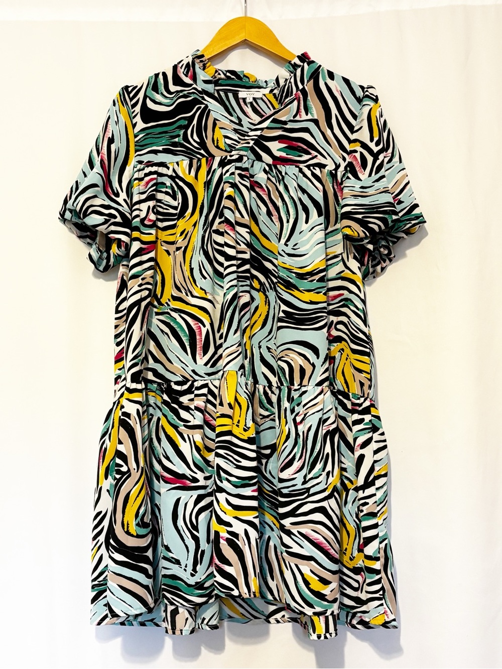 Voy Ruffle Sleeve Tiered Mini Dress Boho‎ Flowy Oversized size Small